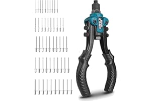 ORFELD Nietzange,Festes Material Stabiler Betrieb 11" Nietenzange Set mit 5 werkzeuglos austauschbaren Köpfen, Blindnietzange 5 in 1 Nietenzange Set mit 50 Stück Nieten Nietpistole Popnietenzange