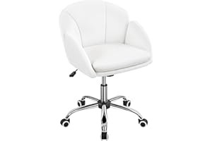 Yaheetech Silla de Oficina Silla de Terciopelo Silla de Trabajo Alchoado con Ruedas Silla MAX Capacidad 136 KG Color Blanco