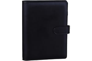 HAUTOCO PU Leather A5 Ring Binder Cover Refillable 6 Ring Budget Binder Notebook Organiser for A5 Refill Paper Insert for Office, School, and Travel, Black