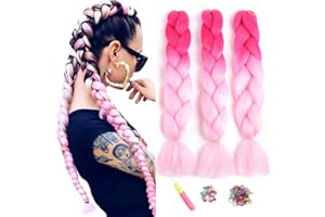 ShowJarlly Box Braid Hair Extensions, 24inch Peach/Light Pink ​Ombre Jumbo Braid Hair, 3Packs Synthetic Jumbo Braiding Hair Extension Afro Hair Extensions for Braiding Crochet Twist Braids