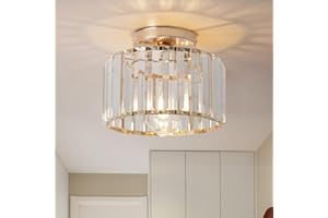Hudi Fyier Modern Crystals Ceiling Lighting Fixtures, Gold Small Ceiling Lamp, Semi Flush Mount Ceiling Light for Kitchen Hallway Dining Rooms Living Rooms