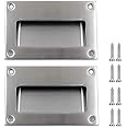 Gasea 2 Packs Flush Recessed Pulls Handles, 5" x 3-1/4" Stainless Steel Rectangle Hidden Door Pull Handles Finger Insert Sliding Handles