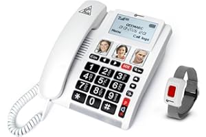 Geemarc CL610 - Emergency Response Telephone and its Waterproof SOS Bracelet with Amplified Receiving Volume and Customisable Photo Memories - Ideal for Elderly People Leaving Alone - UK Version