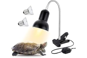 Yaasier Lámpara para Tortuga,UVA UVB 25W+50W Lámpara para Reptiles Lámpara Tortuga Lámpara Calor Tortugas,y Abrazadera Giratoria de 360 °Adecuada, para Tortuga, Lagartos