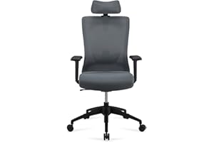 Amazon Basics Silla ejecutiva ergonómica, respaldo alto, silla de escritorio, silla de oficina, reposacabezas ajustable, reposabrazos y soporte lumbar, 63 x 59,5 x 124 cm, gris
