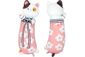 Terbaik Oreiller Peluche Chat Fleur de Cerisier de 70cm Long, Jouets en Peluche Chat Douce, Kawaii Peluche Chat Coussin pour Enfant dès 3 Ans