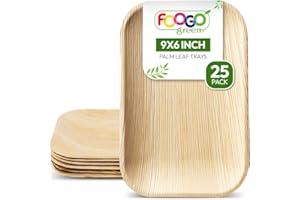 FOOGO Green 25 Bandejas Desechables de Hoja de Palma, Medianas 9x6 pulgadas (22x15 cm), Bandejas para Presentar Postres, Fiestas, Como Platos de Madera, Bandejas Resistentes para Comida Caliente