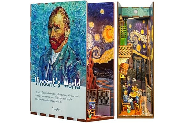 Tonecheer DIY Book Nook Modèle Kit, Puzzle 3D en Bois pour Adultes pour Construire Une Maison Miniature, Kit de Bricolage avec Lumière, Cadeaux Personnalisés (Le Monde de Van Gogh)