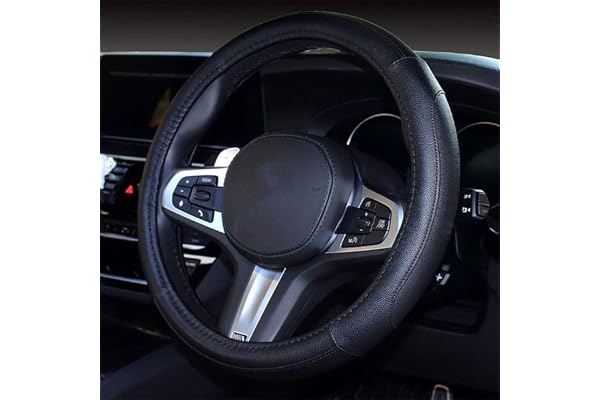 Pahajim Couvre Volant Voiture en Cuir,Universelle Protection Volant Voiture 38cm Souple Respirant Anti Dérapant Accessoires Intérieurs Auto (Noir)