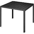 TecTake® Square Garden Table - Wood-Look Top, Weatherproof Aluminium Frame, Plastic Feet - Easy Assembly - Versatile Outdoor and Indoor Use - Ideal for Patio, Home, Dining & Coffee - Black