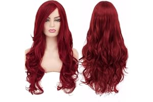 YEESHEDO 32" 80 cm Rouge foncé Cosplay Bouclé Perruque Femme, Longue Ondulée Synthétique Cheveux Cosplay Wig Anime Parti Halloween Perruques