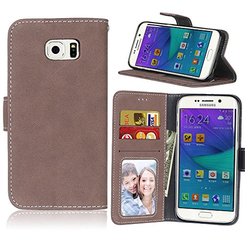 For Samsung Galaxy S6 Edge Case Brown,Cozy Hut Retro Frosted Design Luxury  Flip Slim Fit Premium PU Leather Case,[3 Card Slots][Metal Magnetic