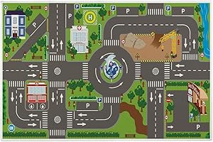 Starnearby Tapis de Jeu Enfant en Velours Cristal - Piste de Voiture, Plan de Ville, Circuit de Ville - Tapis d'Activité Bébé Antidérapant - Cadeau