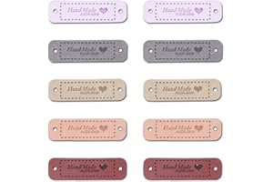 Borsgye 50 Stück Handmade Leder Etiketten Tags Hand Made Label zum Annähen Handgefertigte Kleidung Nähetiketten PU Label Aufnäher mit Löchern für Jeans Nähen Basteln Bekleidung mit Herz - WS021