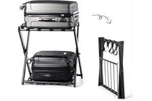DREAMADE Kofferständer Metall, Gepäckständer Klappbar, Gepäckablage 2 Ablagen, Kofferablage für Schlafzimmer, Wohnzimmer & Hotel, Ständer für Koffer & Gepäck, Schwarz (1 Pack)