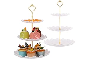 TsunNee 2 soportes para tartas de 3 niveles, para cupcakes, platos de postre, pasteles, frutas, galletas, caramelos, bandeja de servir escalonada, bandeja de servir para boda, cumpleaños, baby shower