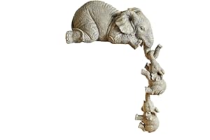 Coospy New Elephant Sitter Hand,Elephant Sitter Figurines - Set of 3 Elephant Mother Two Babies Hanging Edge, Elephant Sitter Ornament Shelf Table Gift for Home Desktop, Grey