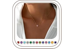 TINGN guld födelsesten kedja damer, 18K förgylld 12 månader födelsesten halsband mode rund cut födelsesten smycken födelsedag presenter för flickor kvinnor mor