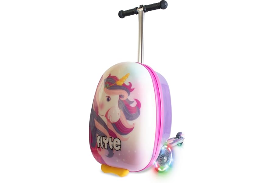 Flyte Scooter 2-in-1 Suitcase Scooter Kids – Kids Ride on Suitcase, Easy-Glide Wheels, Ride on Luggage, 18-Inch, 25 Litre Capacity for Boys and Girls Aged 3+, Light Up Wheels