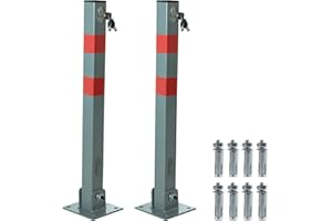 Hausen 2 x Folding Car Parking Barrier Post Vehicle Driveway Garage Security Bollard, 3 Keys Included with Each Barrier