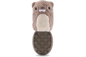 BARKBOX BARK Super Chewer Beaver Dog Toy, Durable Rubber and Plush, Medium/Large, Brown and Grey