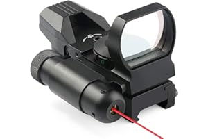 MAYMOC Mira réflex mira de Punto Rojo y Verde de 4 retículas con mira láser roja integrada y Bases estándar de 20 mm