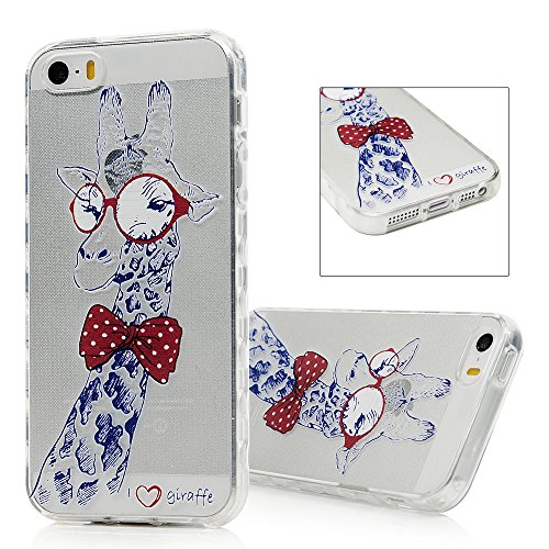 iPhone 5/iPhone 5S Coque Transparente de Illustration Originale en TPU Souple Case Cover [Style de Ciselage]-ZSTVIVA Girafe Adorable