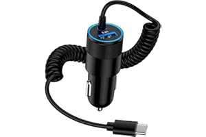 AILKIN USB Zigarettenanzünder Adapter, 3.4A Schnell Kfz Ladekabel USB C Auto Ladegerät mit 1.2M Spiralkabel USBC für Samsung Galaxy S25 Ultra/S24 FE/S23/S22/S21/A56 5G/A55/A54/A36/A17/A16/A15, iPhone 16/15