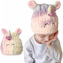 2 Stück Mikrofaser Haartrockentuch Für Mädchen & Frauen – Einhorn Design, Schnell Trocknend, Mit Knopf | Haarturban Für Nasses Haar