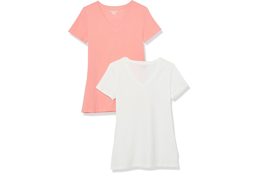 Amazon Essentials Women's Regular-Fit Short-Sleeve T-Shirt (Crewneck and V-Neck Options), Multipacks