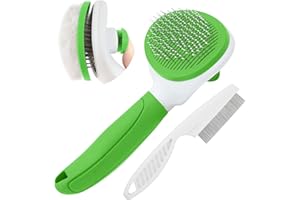 KALAMANDA Cat Brush for Shedding and Grooming, Pet Self Cleaning Slicker Brush with Cat Hair Comb(Green)