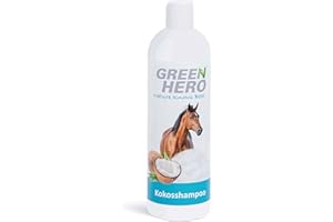 Green Hero Shampooing à la noix de coco pour chevaux nourrit intensément le pelage, la queue et la crinière - 500 ml - Shampoing pour tous les types de pelages - Sans silicone