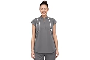 Anwrtuk Scrub Tops for Women, Medical Stand-up Collar Short Sleeve Work Clothing with 2 Pockets for Nurses, Doctors, Assistants, pet Grooming (UK, Alpha, XS, Regular, Regular, Red)