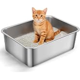 Nobleza Cat Litter Box, Stainless Steel, 45 x 35 x 15 cm High Rim Cat Litter Box, Cat Litter Box That Does Not Absorb Odors,