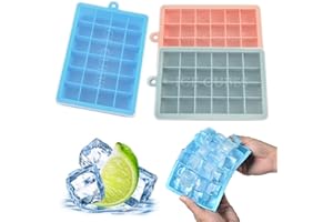 FANXIYA 3 Pièces Bac à Glaçons Moule Silicone avec Couvercle, Fabrique a Glaçons Réutilisables, Bac Gerbable Rectangulaire pour Cocktail Lait (Bleu+Rose+Gris)