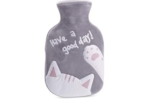 Bncxdc Small Hot Water Bottle, 350ML Hot Water Bag, Durable Rubber Mini Water Bag with Removable Cloth Cover, Strong Sealing, for Keep Warm Hands, Neck, Waist (CatGray)