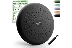 PhysKcal Wobble Cushion balansskiva, wiggle seat stabilitetskudde för fysio, hållning och fitness, flexibel sittplats, sensorisk kudde för stol, pump och träningsaffisch ingår