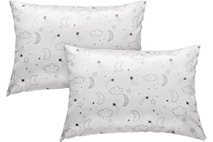 TIRYNS 2 Pack Toddler Pillow Cases, 49 x 36cm Baby Imitation Silk Satin Pillowcases Cot Bed Envelope Closure Soft Pillow Cover for Girls Boys Kids Cushion Travel Machine Washable Cloud Moon