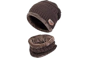 CHUANGOU Beanie Hut Schal Set，Warme Strickmütze，für Männer Frauen Kinder Skifahren oder Outdoor（braun）.