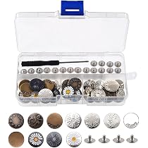LUTER 12 Kit Pressione Bottoni Automatici Da 15mm – Metallo Nero, Con 4 Attrezzi Per Installazione, Per Denim E Borse