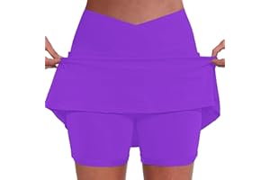 Nuaoxyeu Skirts for Women Tennis Skirt with Shorts and Pocket High Waist Cross Over Yoga Skort Basic Sports Dress Mini Skirt Lightweight Tight Pants Athletic Workout Golf Skort Running Skirts