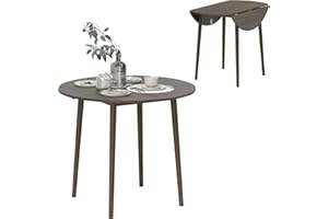 HOMCOM Folding Dining Table for 4, Round Drop Leaf Table, Modern Space Saving Small Kitchen Table with Wood Legs for Dining Room, Grey