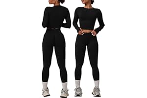 MAYROUND Women Gym Set 2 Piece Outfits Workout Set Long Sleeve Gym Tops Scrunch Bums Leggings Yoga Activewear Tracksuit Set