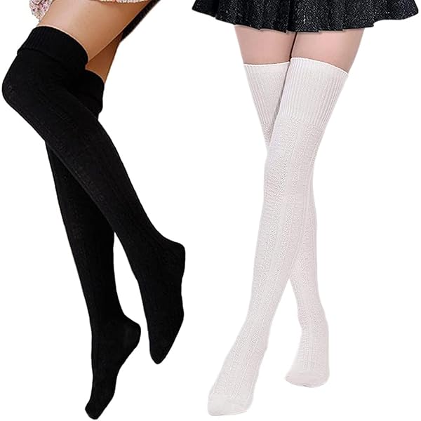 Chaussettes Hautes Montantes Femme - Longueur 75cm - Tricot Chaud - Taille Unique (38-45) - Pour L'hiver Et L'intérieur
