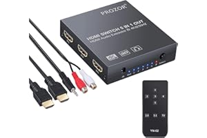 PROZOR Przełącznik HDMI 5 IN 1 OUT HDMI Audio Extractor 4K z pilotem 3,5 mm na kabel RCA HDMI na optyczny Toslink SPDIF 3,5 mm RCA R/L konwerter Sopport HDMI 1.4 do Blu-ray DVD PS4 TV Soundbar