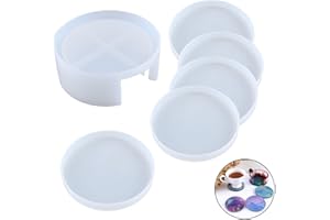WANAONE 6 PCS Round Coaster Resin Moulds, DIY Round Coaster Silicone Mold with Holder Soft Resin Casting Silicone Mould for Making Cup Mats DIY Home Decoration