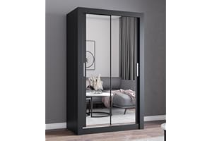 GENERIC FHI-DUBAI Modern Double Mirror sliding door wardrobe Width 100cm/120cm/150cm/180cm/203cm/250cm (Black, 150cm)