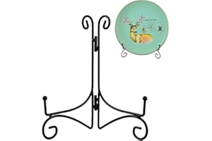 HOPEME 10 Inch Plate Stand for Display, Tabletop Metal Plate Easel, Black Iron Stand Photo Holder for Wedding Place Card, Decorative Plates, Picture Frame, Artwork and Album Card (10 Inch, 1 Pack)