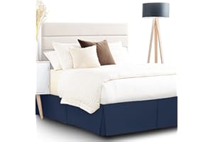 FASCINATDECO Gonna da Letto a Pieghe, Gonna da Letto a Ribalta da 35 cm, Mantovana Giroletto a Volant in Morbida Microfibra Spazzolata, Gonna da Letto con angoli divisi (Navy,152x203 cm)