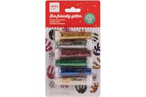 APLI Kids 20069 - Glitter metallizzati biodegradabili, ideali per costumi e artigianato - 6 barattoli